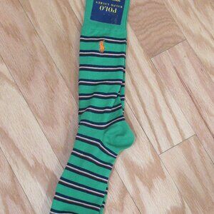 Polo Ralph Lauren Mens Striped Mercerized Cotton Dress Socks Green ~NEW WITH TAG
